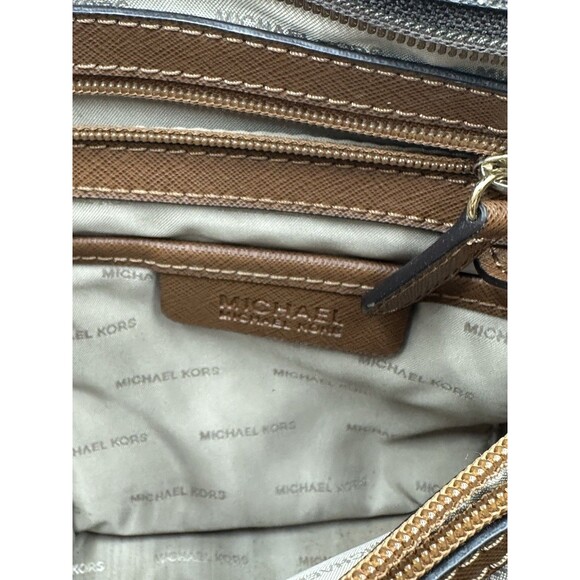MICHAEL KORS Jet Set Medium Top Zip Signature Logo Tote Brown Luggage - Picture 8 of 10